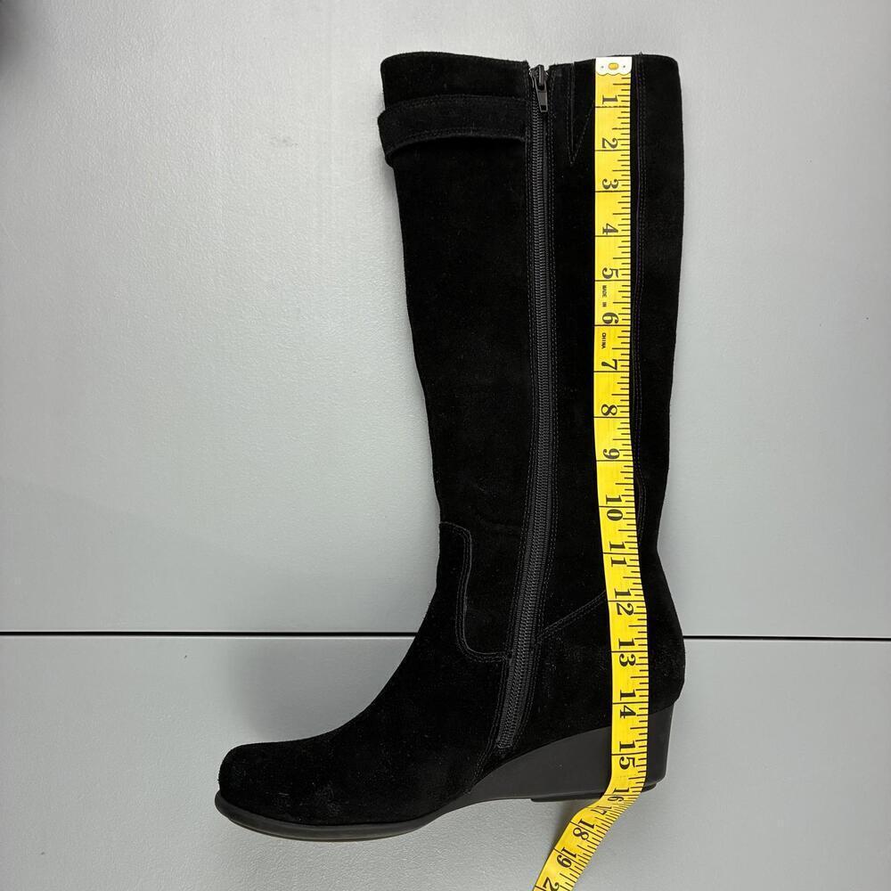 Laura Landsdale Black Suede Women's Knee-High Boots Wedge Heel 7M - Picture 8 of 9